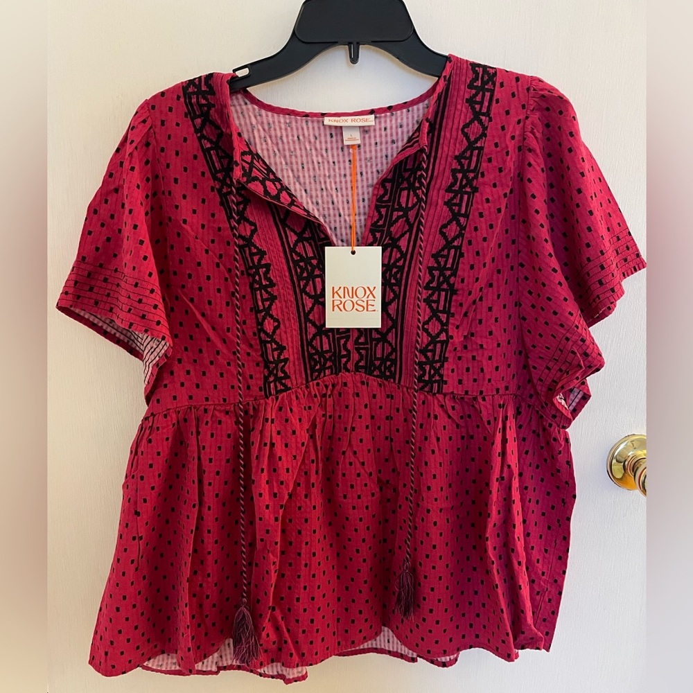 Knox Rose Women's Pink Polka-Dot Peplum Blouse